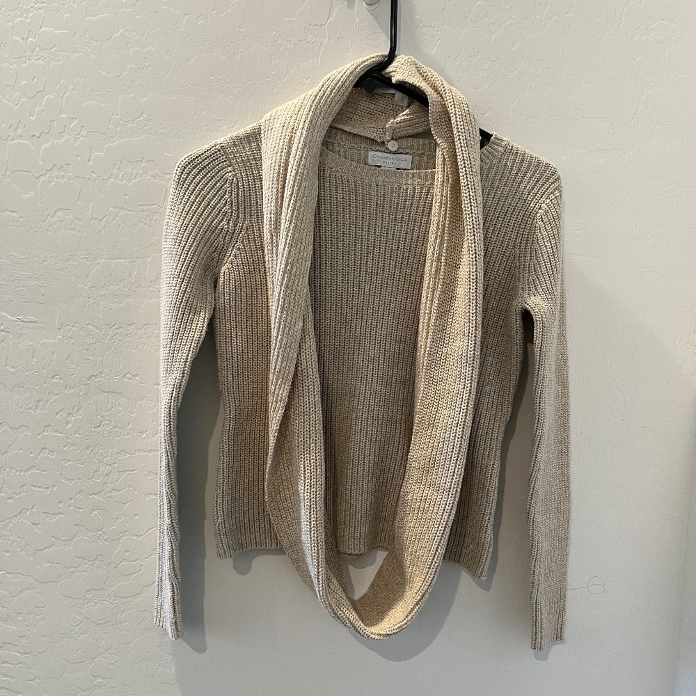 Charter Club sweater with removable scarf Size Petite Small Creme